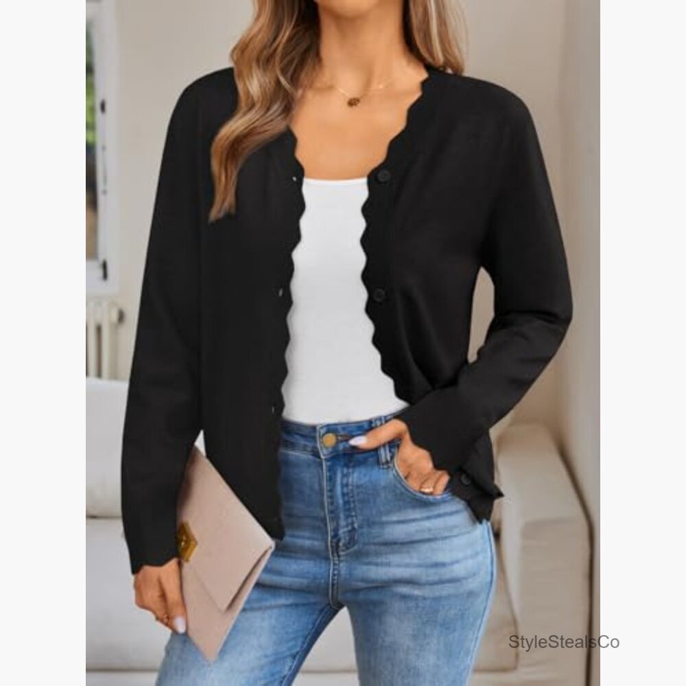 Large Lightweight Cardigan Sweater V-Neck Button Down Long Sleeve - Picture 2 of 6